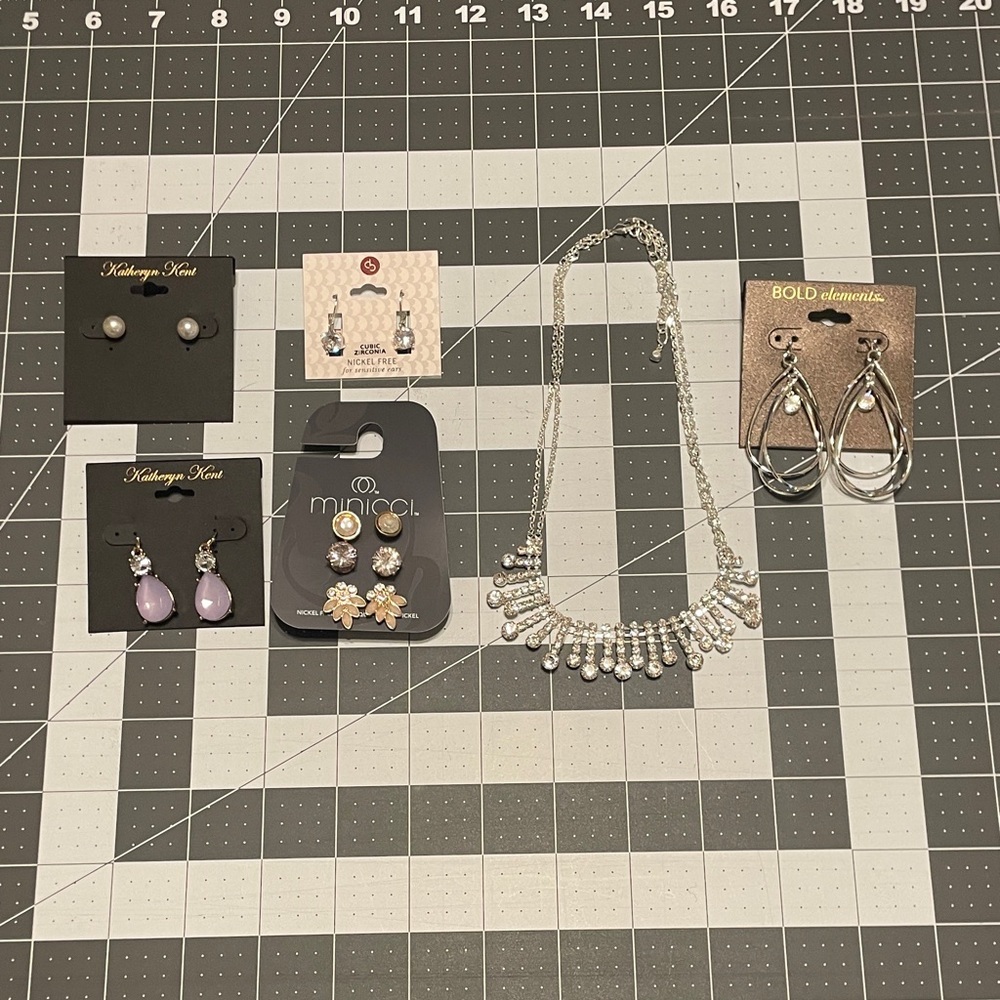 Assorted Women's Silver-Tone Crystal Necklace and Earring Set D03 6671
